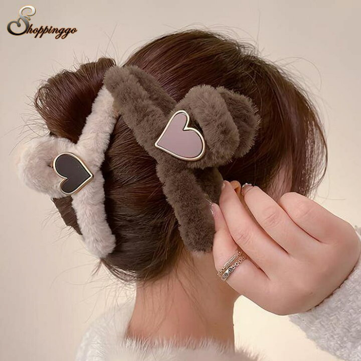 楽天市場】ヘアクリップ ハート バンスクリップ モコモコ 韓国 ボア 