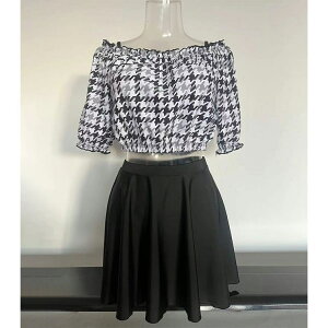 Angel Luna 【ビキニ水着4点セット】レディース 体型カバー 袖付きオフショルアウター トップス 2way バンドゥ クロス ワイヤー入り スカート セパレート 大きいサイズ チェック柄 無地 小胸 盛