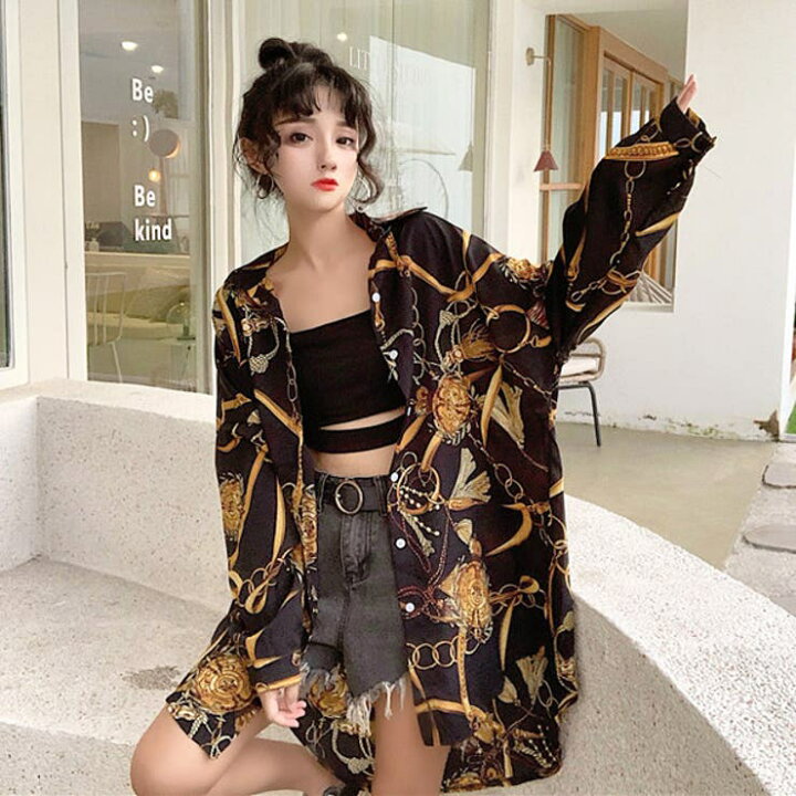 楽天市場】Decorative 柄シャツ チェーンベルト柄 長袖 ビッグ 