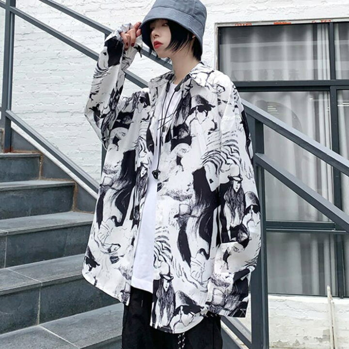 楽天市場】Decorative 柄シャツ 長袖 モノトーン配色 総柄 ビッグ 