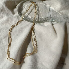 feu サージカルステンレス 2Wayスレンダーネックレス　2連ネックレス　重ね付け　レイヤード　アレルギー対応素材　韓国ファッション　人気　春夏秋冬　2023年新作　SLENDER CHAIN NECKLACE アクセサリー