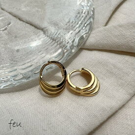 【7/11 1:59まで 5%OFFクーポン】feu SILVER925 3ディスクピアス 　アレルギー対応素材　小ぶり　フープ　キャッチレス　シルバー925　シンプル　オフィスカジュアル　春夏秋冬　韓国ファッション　2023年新作　【SILVER925
