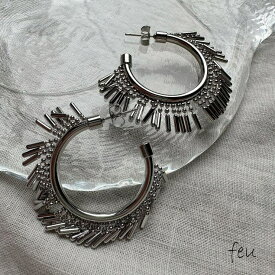 feu フリンジフープピアス　大ぶり　フープピアス　アクセントデザイン　インパクト　カジュアルモード　春夏秋冬　韓国ファッション　レディース通販　2023年新作　FRINGE HOOP PIERCE アクセサリー