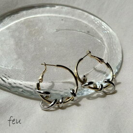 feu ミックスカラーピアス　ビックフープピアス　アクセントデザイン　キャッチレス　ミックスカラー　カジュアルモード　春夏秋冬　韓国ファッション　レディース通販　2023年新作　COIL MIX COLOR PIERCE アクセサリー