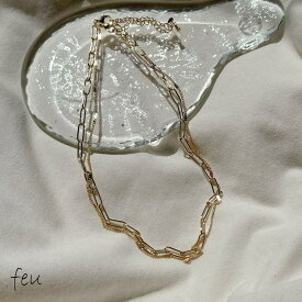 feu サージカルステンレス3WAY2連ネックレス　チェーン　2セット　ショート丈　アレルギー対応素材　ストリートユニセックス　カジュアル　春夏秋冬　韓国ファッション　レディース通販　2023年新作 アクセサリー