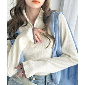 Classical Elf 抜け感がかわいい万能ニット。ハーフジップリブニットプルオーバー トップス