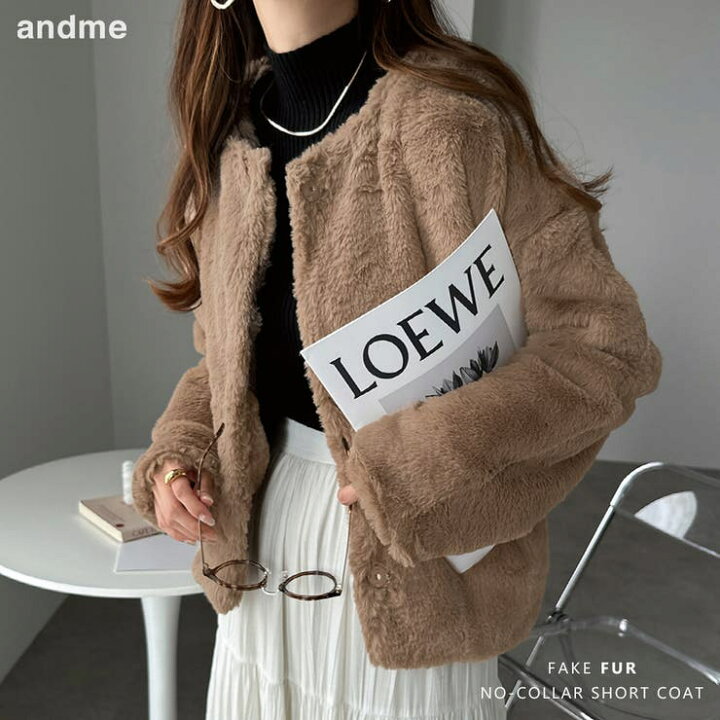 楽天市場】andme フェイクファー ショート コート ノーカラー 