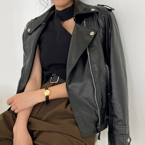 maison de LATIR ライダースジャケット フェイクレザー ジャケット ダブルライダースジャケット 革ジャンライダース PUレザーアウター カジュアル 韓国ファッション 秋 セクシー 秋服 韓国 ホー