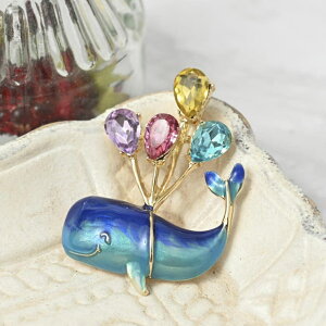 lunolumo ブローチ レディース クジラ くじら 鯨 海 青 グラデーション 夏 風船 ビジュ 可愛い プレゼント B アクセサリー