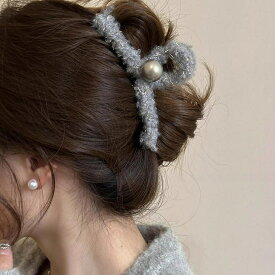【10％OFFクーポン！4/17(金)9:59まで】JS FASHION バンスクリップ ツイード 全2色 パール付き 秋 冬 ラメ糸 ヘアクリップ ヘアアクセサリー 大きい 大きめ 謝恩会 髪留め 普段使い 髪飾り 上品 エレガント きれいめ パーティ