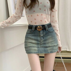 JS FASHION デニムスカート インナーパンツ マイクロミニスカート ヴィンテージ風 ジーンズ スカート ボトムス ミニ丈 ショート丈 ハイウエスト 大人カジュアル デイリーおしゃれ シンプル 大