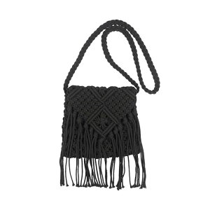 【10%OFFクーポン配布中!10/27(月)9:59まで】STYLEBLOCK ショルダーバッグ ポシェット マクラメ編み フリンジ ニット ミニ 小さい 斜めがけ 肩掛け バッグ 鞄 レディース ブラック コーヒー ホワ