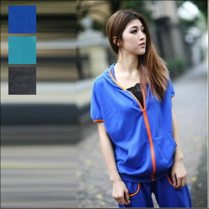 CLOVERDEPOT 無地 ZIPパーカー スウェット ジャージ 半袖 上下セット セットアップ ルームウェア パジャマ 部屋着 楽チン ゆるカジカジュアル レディース レディス スエット ジップ ZIP パーカー