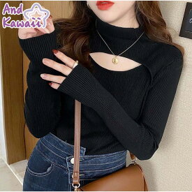 And Kawaii ニット ショート丈ニットソー春 長袖 セクシー リブニット トップスレディース 韓国風 トップス