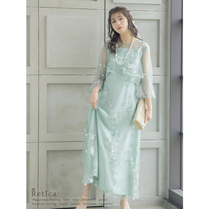 楽天市場】総フラワー刺繍シースルーロングドレス ロングワンピース  