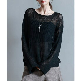 SAISON DE PAPILLON 透かし編みオーバーサイズニットプルオーバー トップス