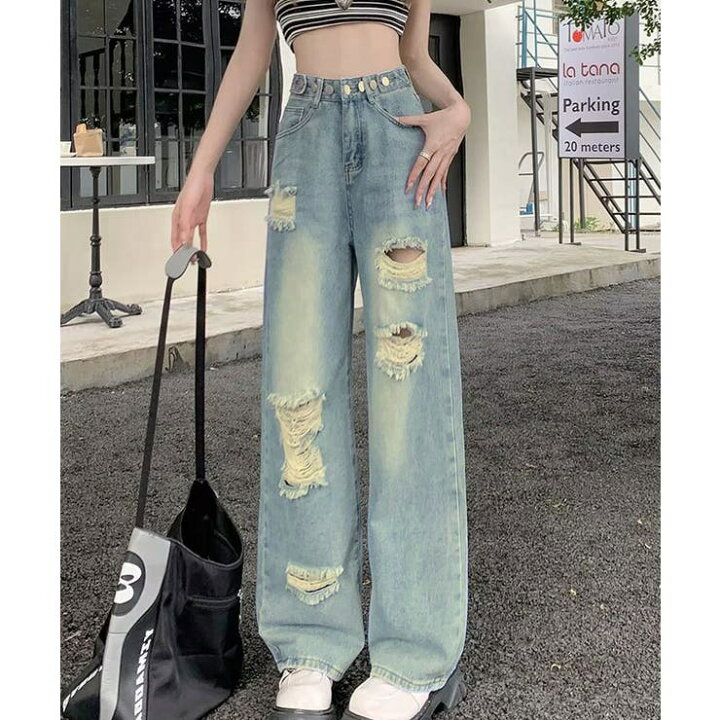 楽天市場】【SHOPLIST限定】ウエストボタンハイダメージデニム 1色 