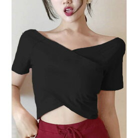 【20％OFF！1/24(土)限定】vネック トップス レディース ヘソ出し tシャツ 無地 肩だし ショート丈 トップス カットソー 半袖 夏 涼しい 韓国 韓国ファッション 韓国ストリート