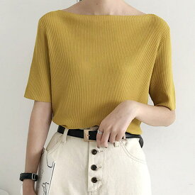 【10％OFFクーポン！11/11 (火)1:59まで】maison de LATIR サマーニット リブニット Tシャツ レディース ノースリーブ トップス オフィスカジュアル カットソー 秋 プルオーバー ボートネック カジュアル ベーシック 無