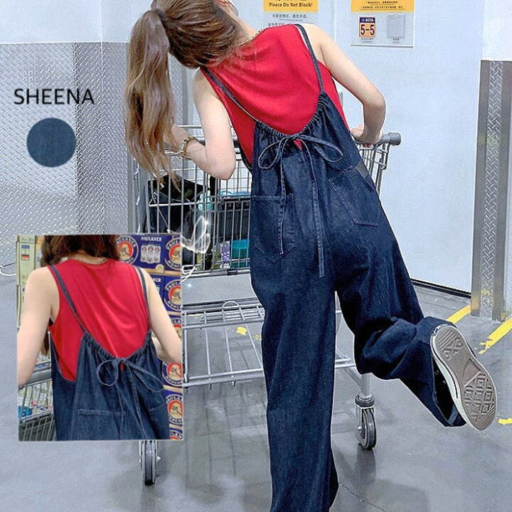楽天市場】SHEENA バックリボンデニムサロペット オーバーオール 