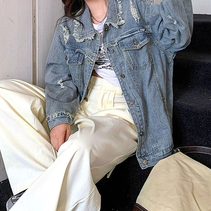 楽天市場】フリンジデザインダメージデニムジャケット 秋 冬 春 秋服 