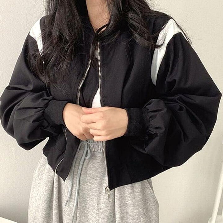 楽天市場】配色切り替えクロップド丈ブルゾン 秋 冬 秋服 冬服 長袖 