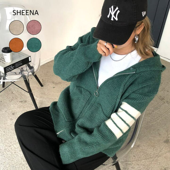 楽天市場】袖ラインジップアップニットパーカー 秋 冬 秋服 冬服 長袖 