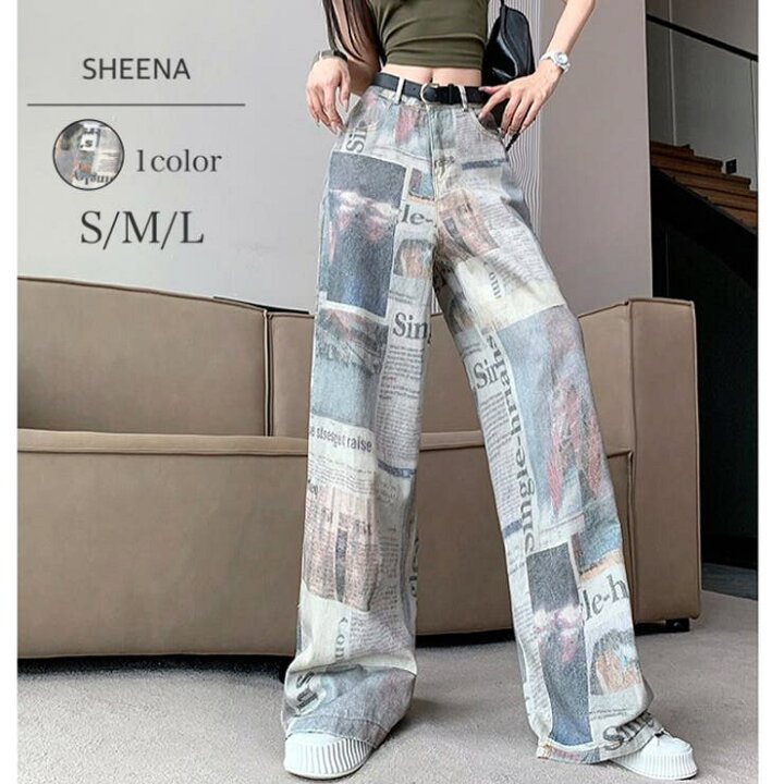 楽天市場】SHEENA ニュースペーパープリントワイドパンツ 春 夏 秋 冬 