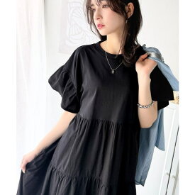 【7/11 1:59まで 5%OFFクーポン】Classical Elf 接触冷感♪涼しげフリルで夏の装い。布帛ドッキング袖フリルティアードワンピース(ロング丈) ワンピース・ドレス