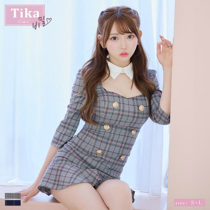 楽天市場】チェック柄襟付きスクエアネックミニワンピースドレス 韓国  