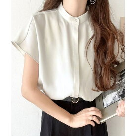 Classical Elf 着まわし万能な大人トップス。比翼バンドカラーフレンチスリーブシャツ トップス