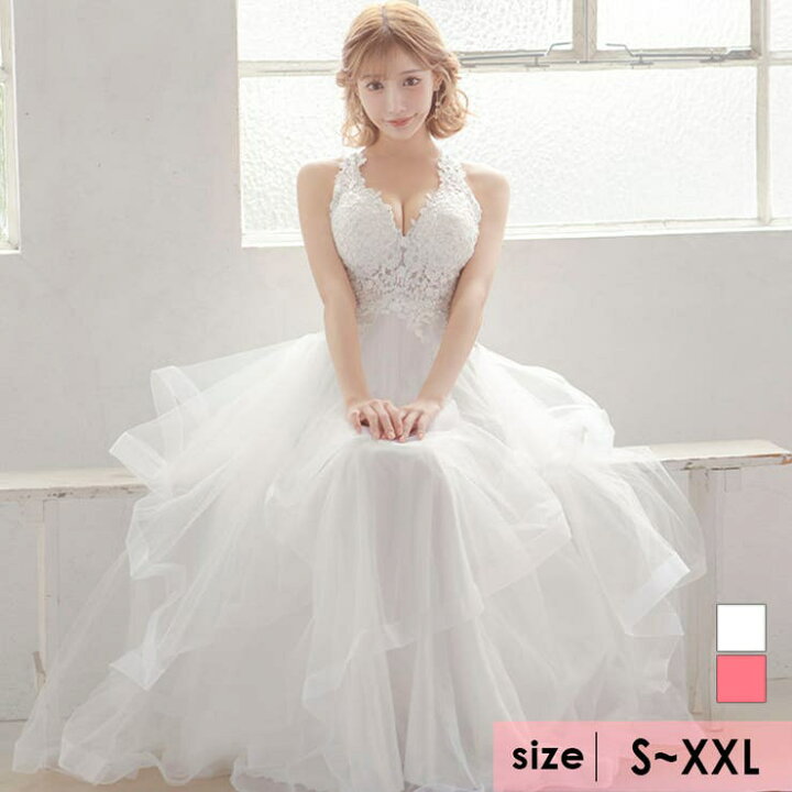 楽天市場】リュームチュールフラワーレースオープンバックロングドレス  