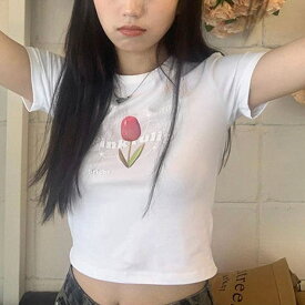 LADY LIKE 【春夏新作】チューリッププリント半袖Tシャツ トップス