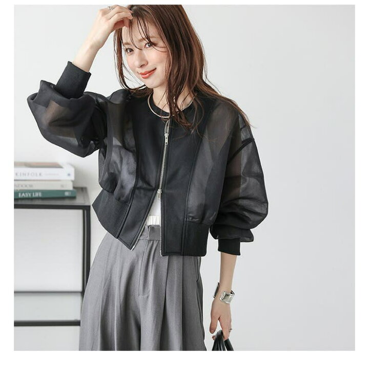 楽天市場】AMELY シアーブルゾン メッシュ素材 ショート丈 ダブル 
