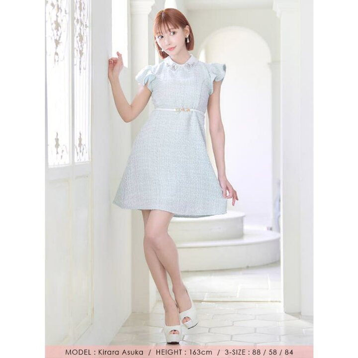 楽天市場】フリルスリーブ襟付きツイードフレアミニドレス ガーリー  