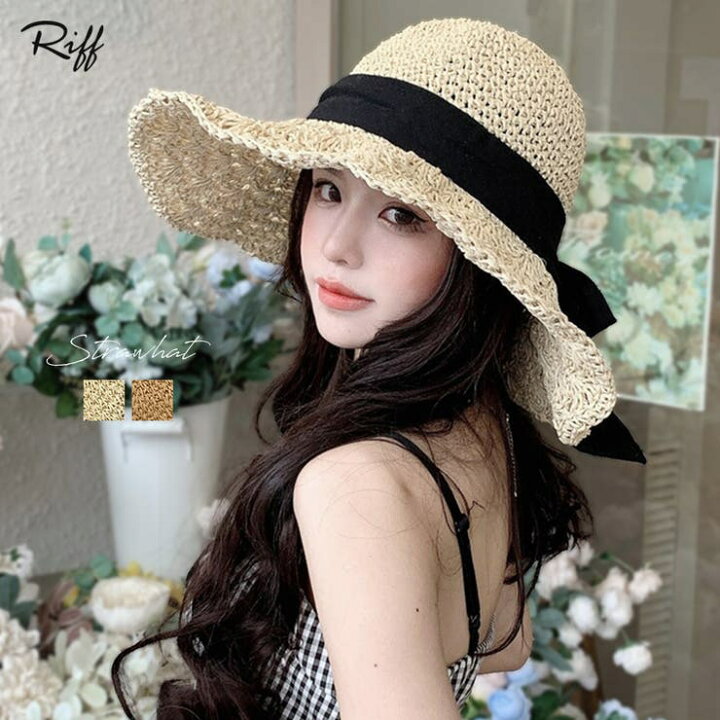 楽天市場】リボンが目を惹くワイヤー入りハット 麦わら帽子 リボン付き  