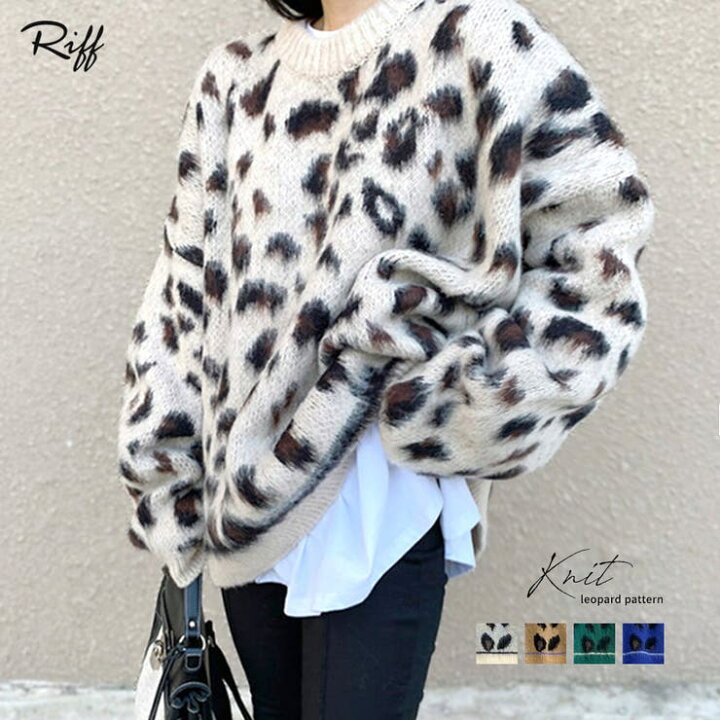 楽天市場】Riff レオパード柄ニット ヒョウ柄 セーター プルオーバー  