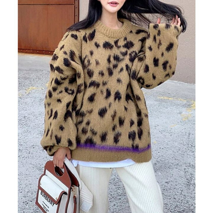 楽天市場】ロゴプリント ニット プルオーバー セーター レディース トップス クルーネック 長袖 ドロップショルダー オーバーサイズ ゆったり  カレッジロゴ 秋 冬 カジュアル ストリート ボーイッシュ メンズライク グレー ベージュ : レースレディース Froggirl ... Froggirl レディース ヒョウ柄 クルーネック セーター 長袖 ソフトニット プルオーバー カジュアル ルーズフィット トップ