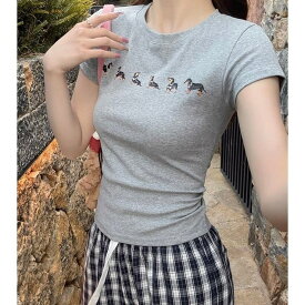 LADY LIKE 【春夏新作】ダックスプリント半袖Tシャツ トップス