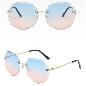 shoppinggo サングラス フレームレス UVカット UV対策 眼鏡 メガネ 小顔効果 紫外線対策 運転用 大きめ 紫外線カット スポーツ 軽量 小物