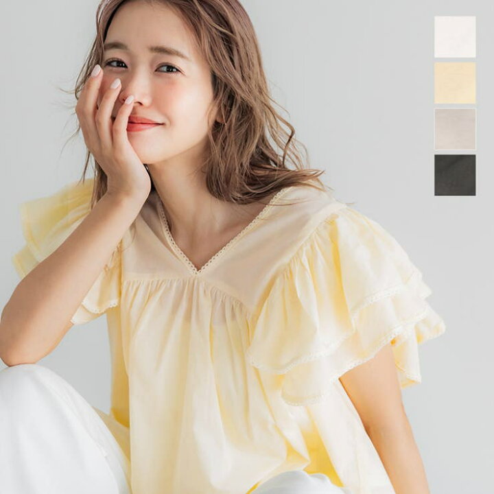 楽天市場】【20％OFFクーポン！5/25(月)限定】coca Vネック袖フリル 