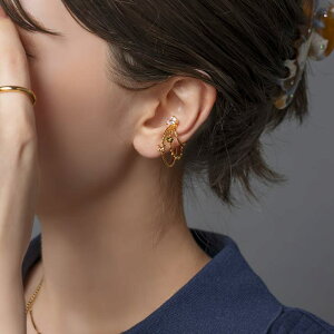 CREAM-DOT イヤーカフ レディース 3連 フープ ドロップ ビジュー カラービジューマルチカラー 雫 メタル 艶 イヤカフ 大きめ 片耳用 大人 上品 ゴールド シルバー アクセサリー