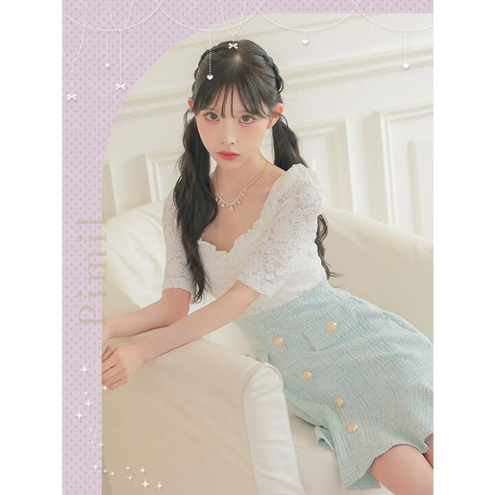 楽天市場】Tika レース×ツイード裾フリルAラインフレアミニドレス 韓国 