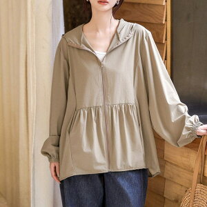 teddyshop 【紫外線カット率99.7%】ラッシュガード レディース 水着体型カバー 全6色 ラッシュパーカー 薄手 UPF50+ 日焼け防止 フード ティアードフリル 切り替え 袖口ゴム ポケット付き 急速冷