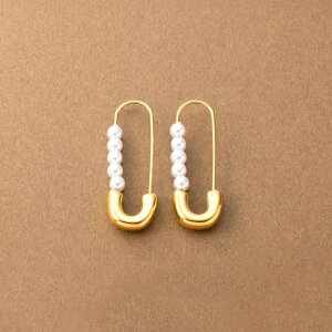 CREAM-DOT ステンレス製 ピアス 金属アレルギー つけっぱなし サージカルステンレス レディース キャッチレス フープピアス 安全ピン 5粒 パール 小粒 大人 ゴールド シルバー アクセサリー