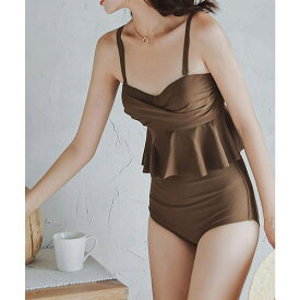 【10％OFFクーポン！1/16(金)1:59まで】aimoha BORA AURA 2点セットクロスデザインフリル体型カバー水着タンキニ 水着