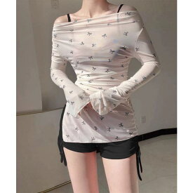 【10％OFFクーポン！1/16(金)1:59まで】aimoha BORA AURA 3点セットシャーリングリボン柄体型カバー水着ビキニ 水着