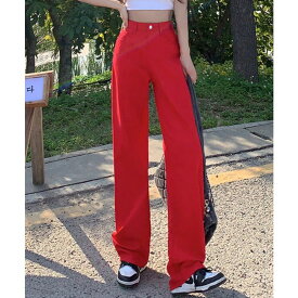 aimoha ハイウエストワイドストレートデニムカラーパンツ 韓国ファッション ハイウエスト 春服 秋服 冬服 春夏秋冬 夏服 ワイドパンツ カラーデニムパンツ Jasmine Grandiflorum【Jasmine】 パンツ・ズボン