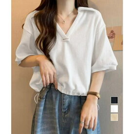 【20％OFFクーポン！7/20(月)限定】Miniministore Vネックポロ襟カットソー レディース夏服 トップス