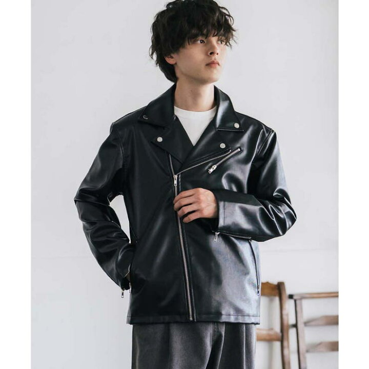 Rocky Monroe レザージャケット ダブルライダース 合成皮革 メンズ レディース アウター ブルゾン ジャンパー スリム PUレザー ヴィンテージ カジュアル ストリート レトロ 古着 シンプル バイカー バイク ツーリング 14682 アウ SHOPLIST